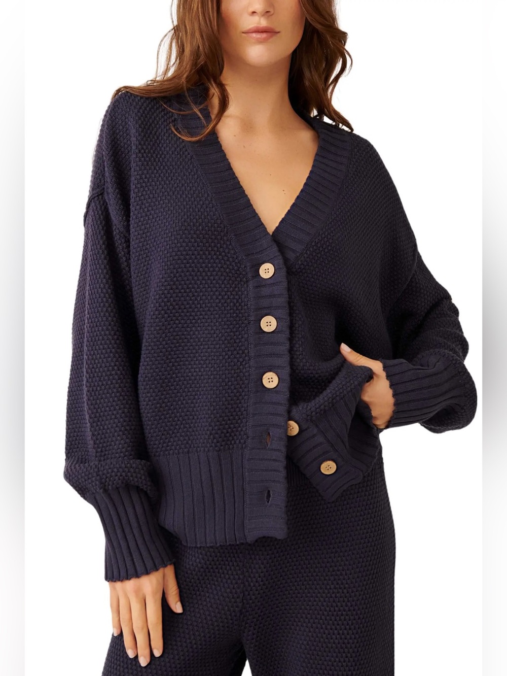 Free People Beach Hailee Waffle Sweater Slouchy Oversized in Black